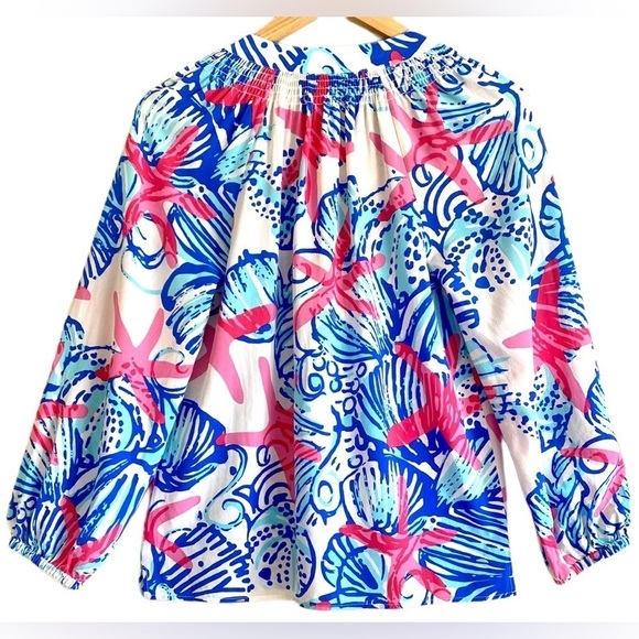 LILLY PULITZER 100% Silk Preppy Vibrant Colorful Lightweight Seashell Blouse XS - Picture 6 of 10